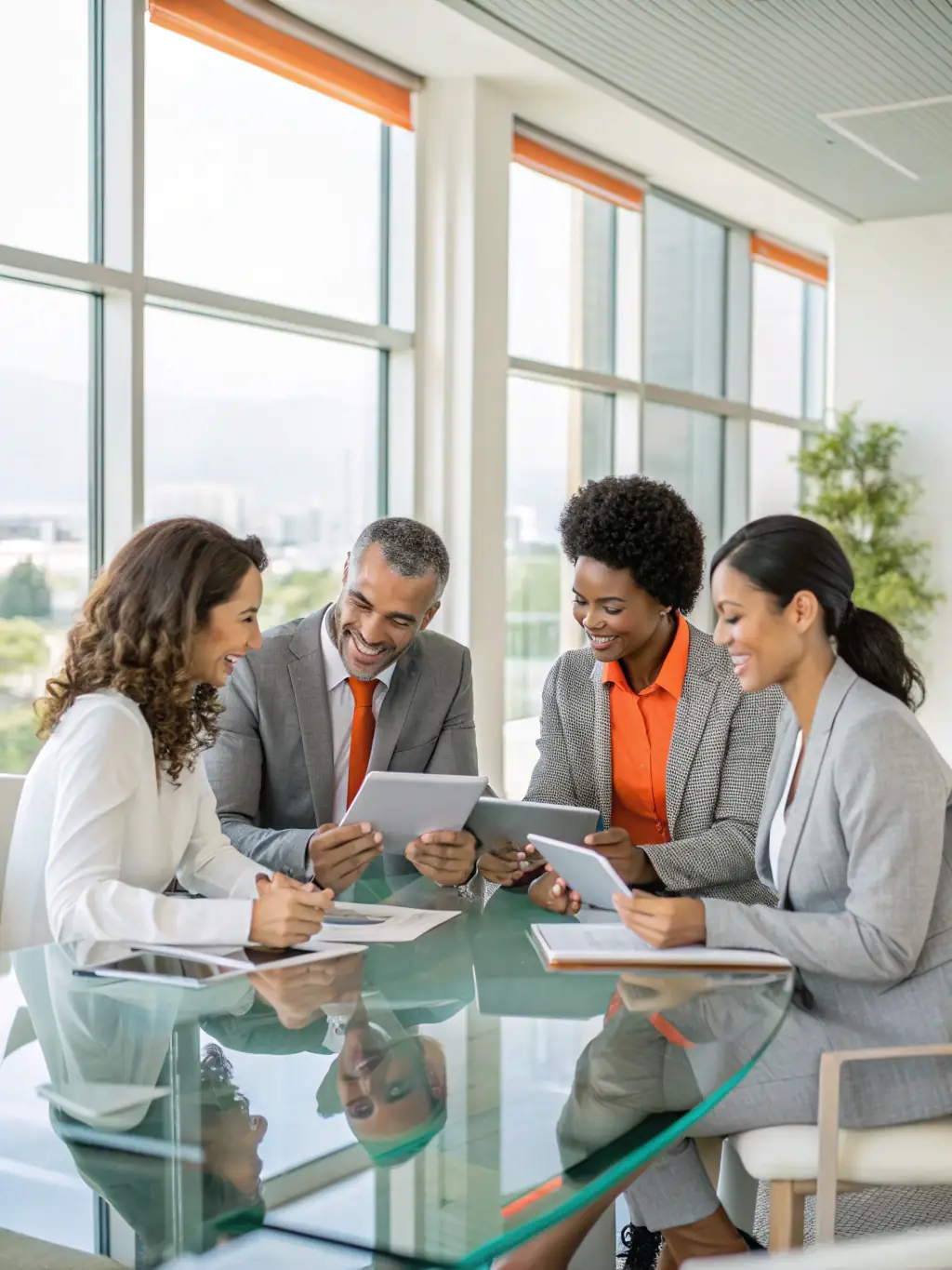A diverse team of tax advisors is collaborating on tax planning strategies in a bright, modern office, showcasing their expertise and teamwork.