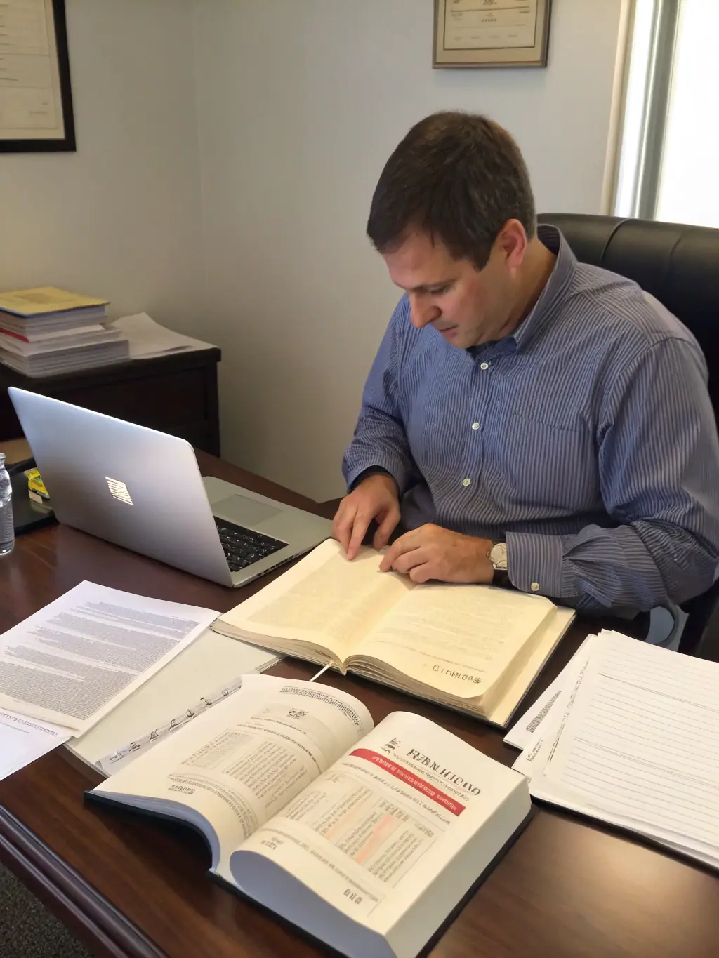 A professional tax advisor is reviewing a client's financial documents in a well-lit office, symbolizing meticulous tax planning.
